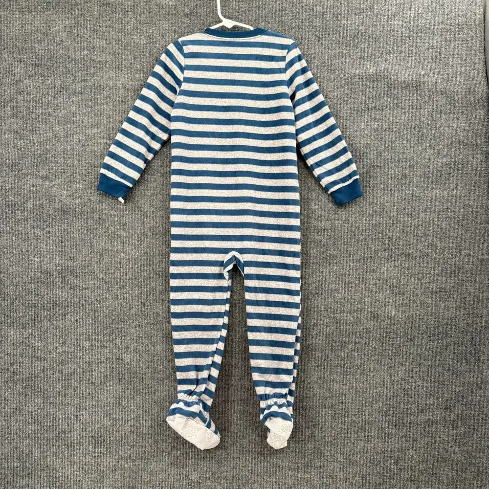 Carters Fleece One Piece Footed Pajamas Size 4T Striped Polar Bear Cozy Soft New